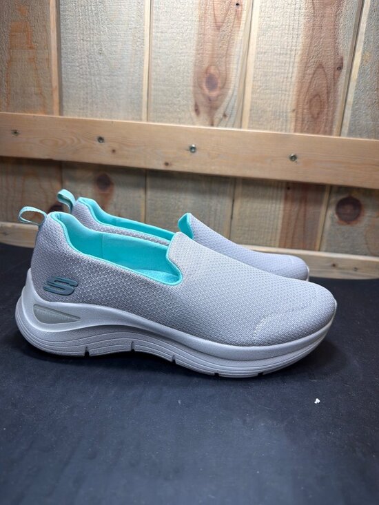 Skechers Shoes - Skechers Womens 7.5 Arch Comfort Slip On Walking Shoes Gray Teal Mesh 56126